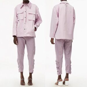 Tibi Lavender Ruched Twill Crop Pants